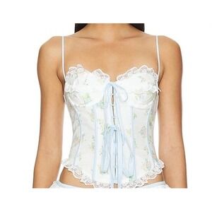 For Love & Lemons Floral Lace Corset Top White Blue Cottagecore Small NWT
